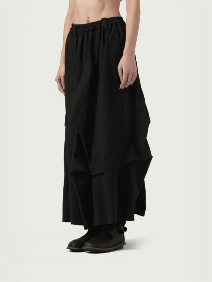 Black Hand Dyed Folded Midi Skirt