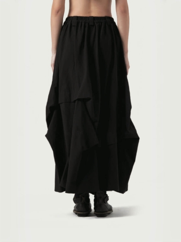 Black Hand Dyed Folded Midi Skirt