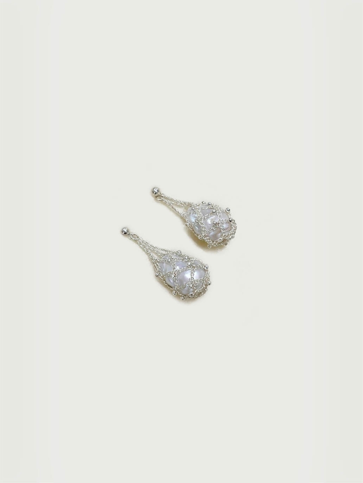 Silver Baroque Fishing Net Earrings
