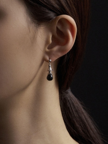 Black bell silver earrings