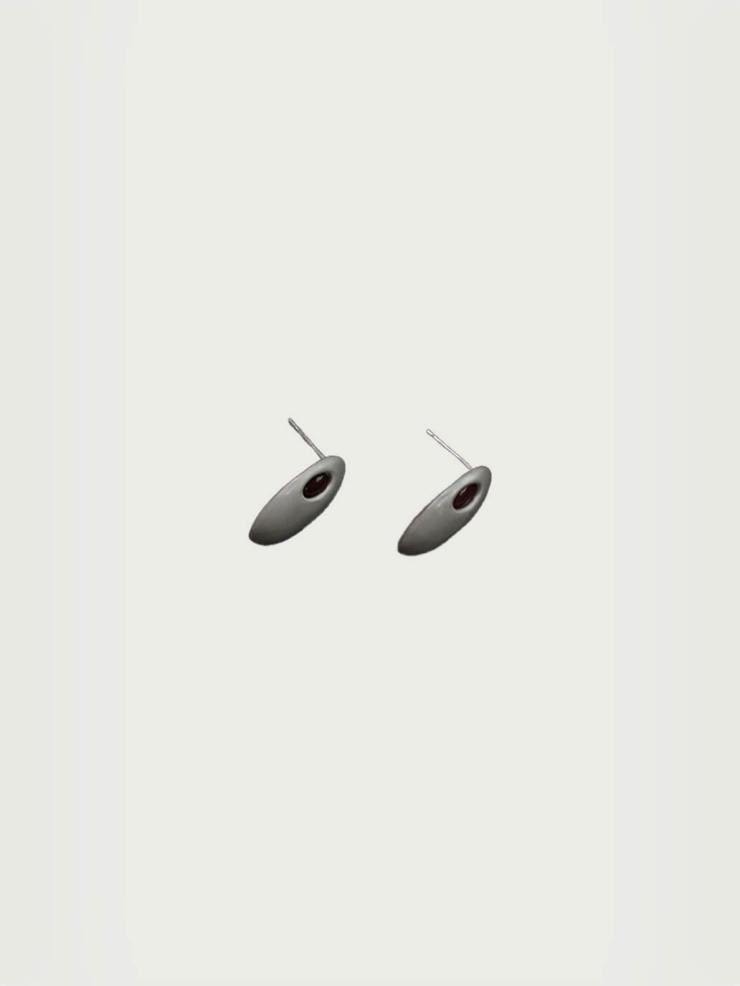 Silver and red dome amber earrings - small