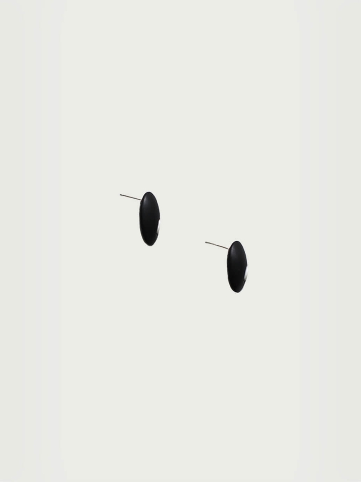 Silver and black ebony dome earrings - small