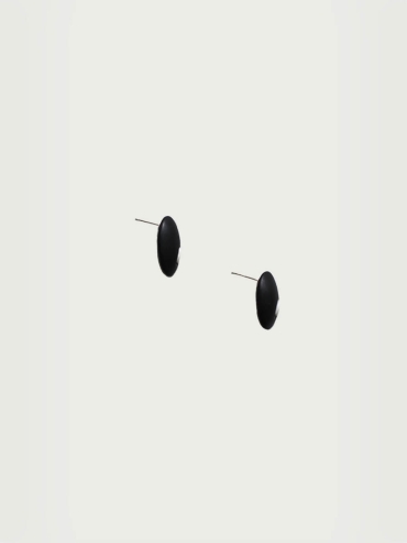 Silver and black ebony dome earrings - small