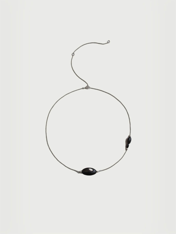 Silver and black ebony grain necklace