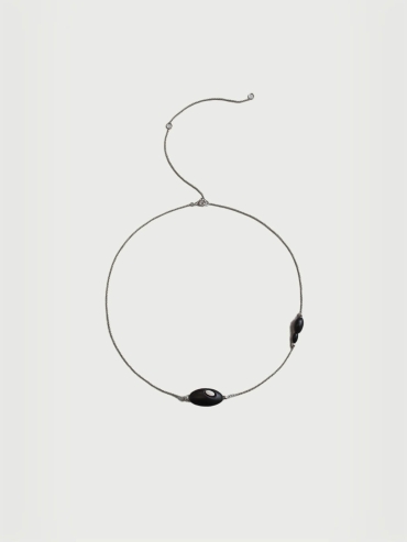 Silver and black ebony grain necklace