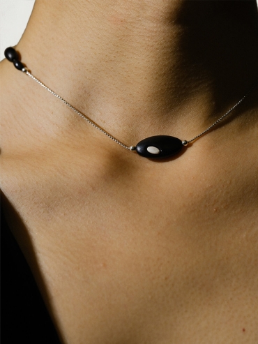 Silver and black ebony grain necklace