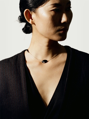 Silver and black ebony grain necklace