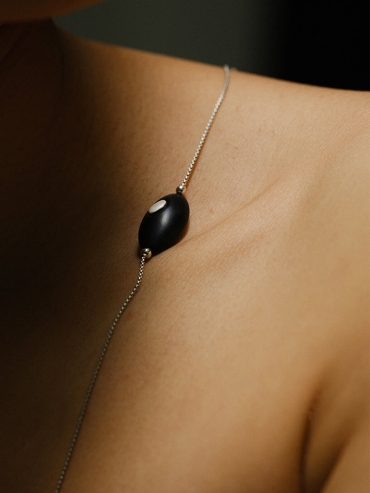 Silver and black ebony grain necklace