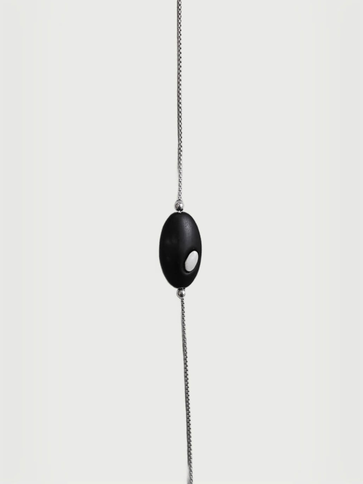 Silver and black ebony grain necklace