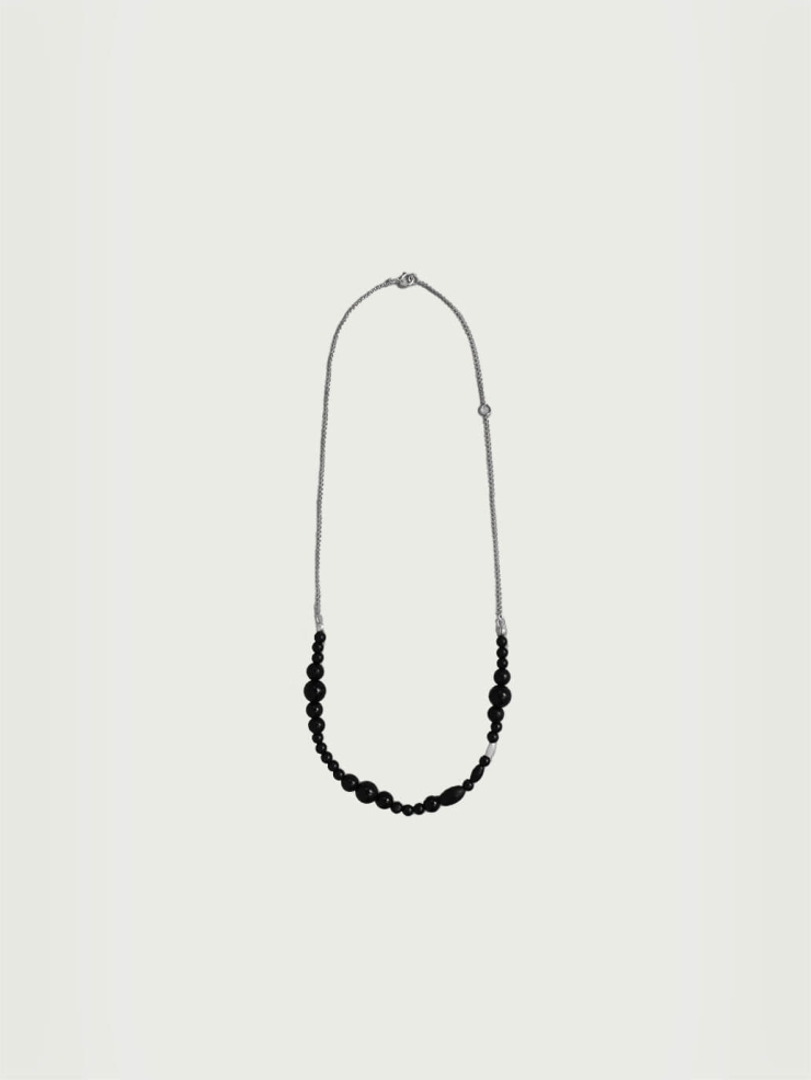 Silver and black beaded chain necklace