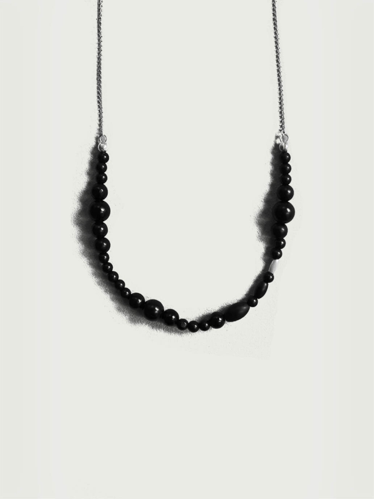 Silver and black beaded chain necklace