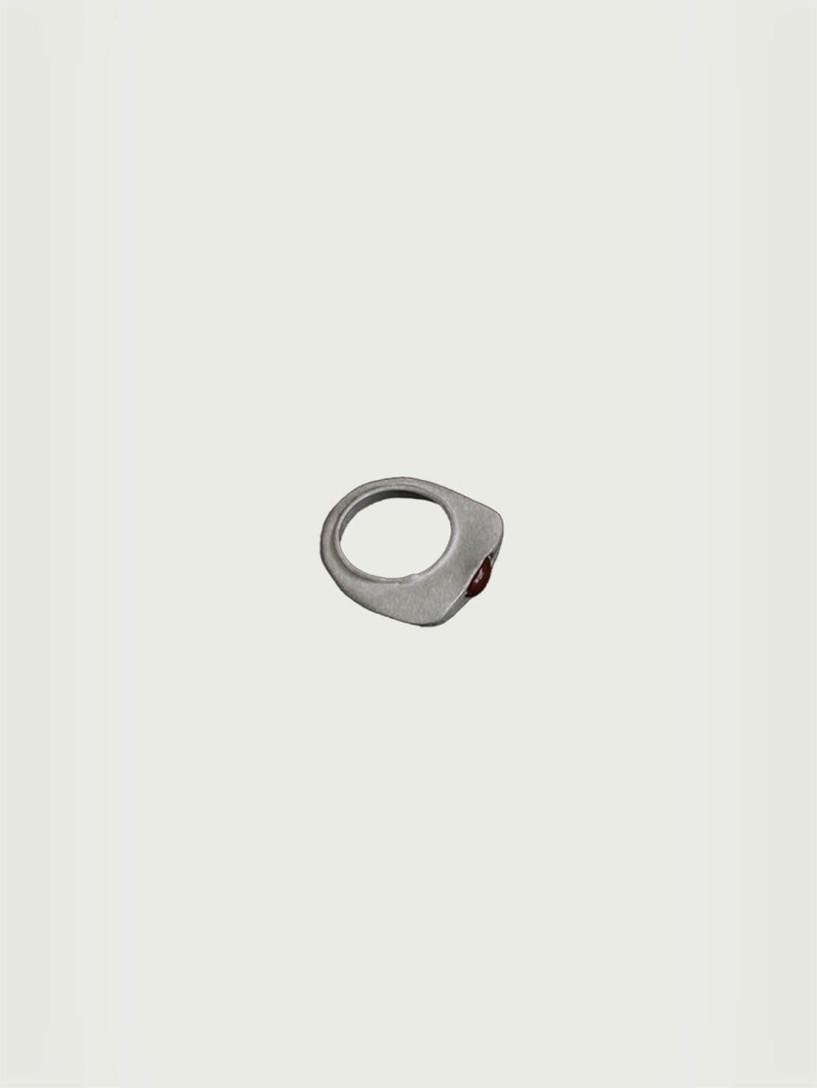 Silver and red wafer amber ring