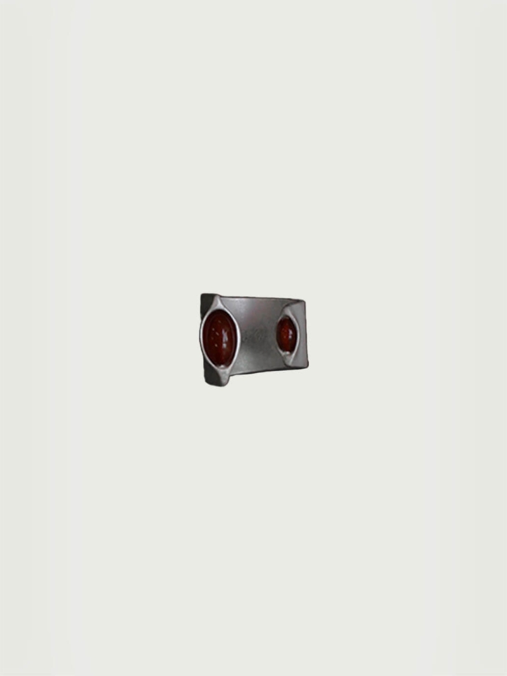 Silver and red kya amber ring