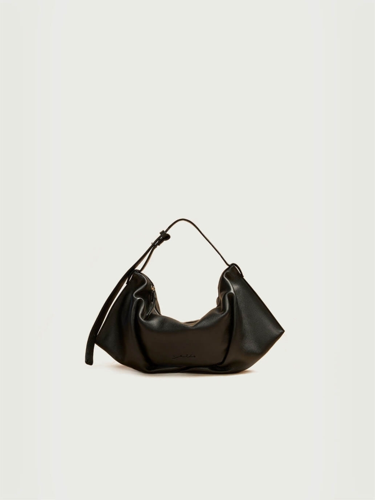 Black Dyed Leather Bat Bag - Small