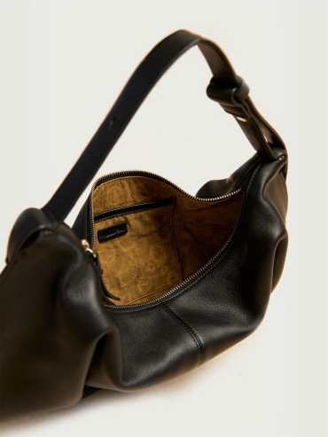 Black Dyed Leather Bat Bag - Small