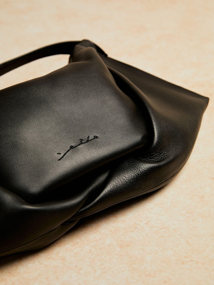 Black Dyed Leather Bat Bag - Small