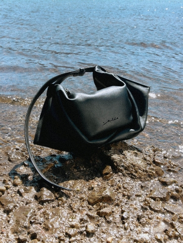 Black Dyed Leather Bat Bag - Small