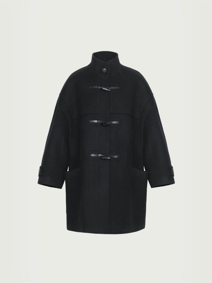 Black Stand Colar Oversize Wool Coat