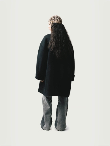 Black Stand Colar Oversize Wool Coat