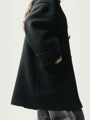 Black Stand Colar Oversize Wool Coat