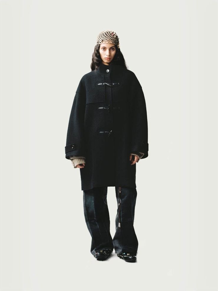 Black Stand Colar Oversize Wool Coat