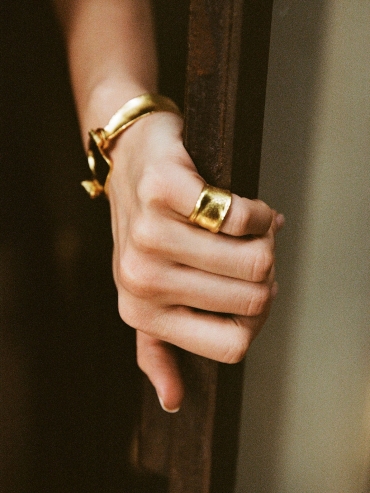 Gold raw ear cuff and ring