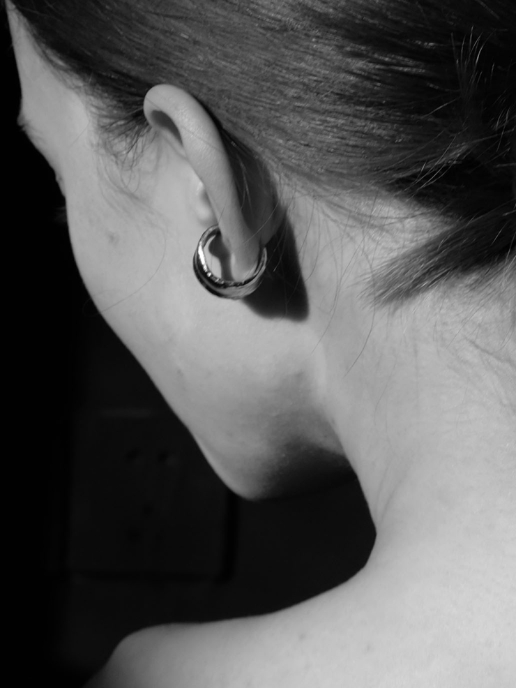 Silver raw ear cuff and ring
