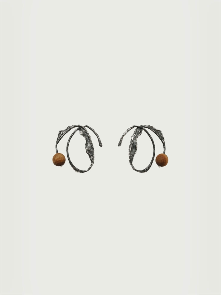 Black Silver and Rhodochrosite Love Earrings