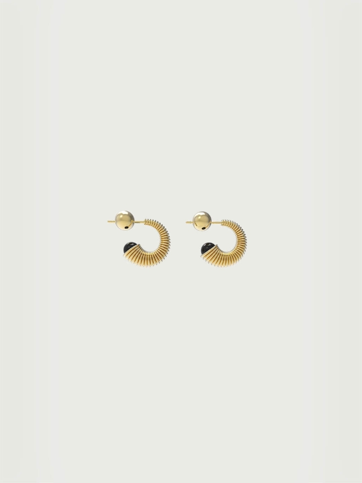 Gold Ripple Black Onyx Earrings