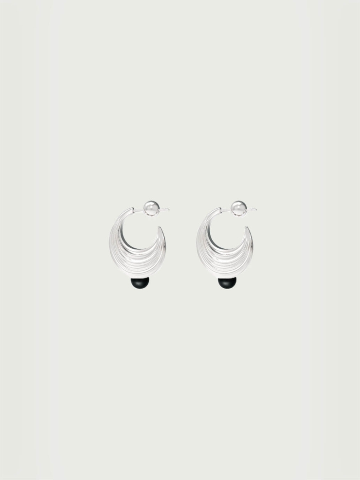 Sliver Small Wave Black Onyx Earrings