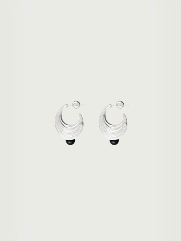 Sliver Small Wave Black Onyx Earrings