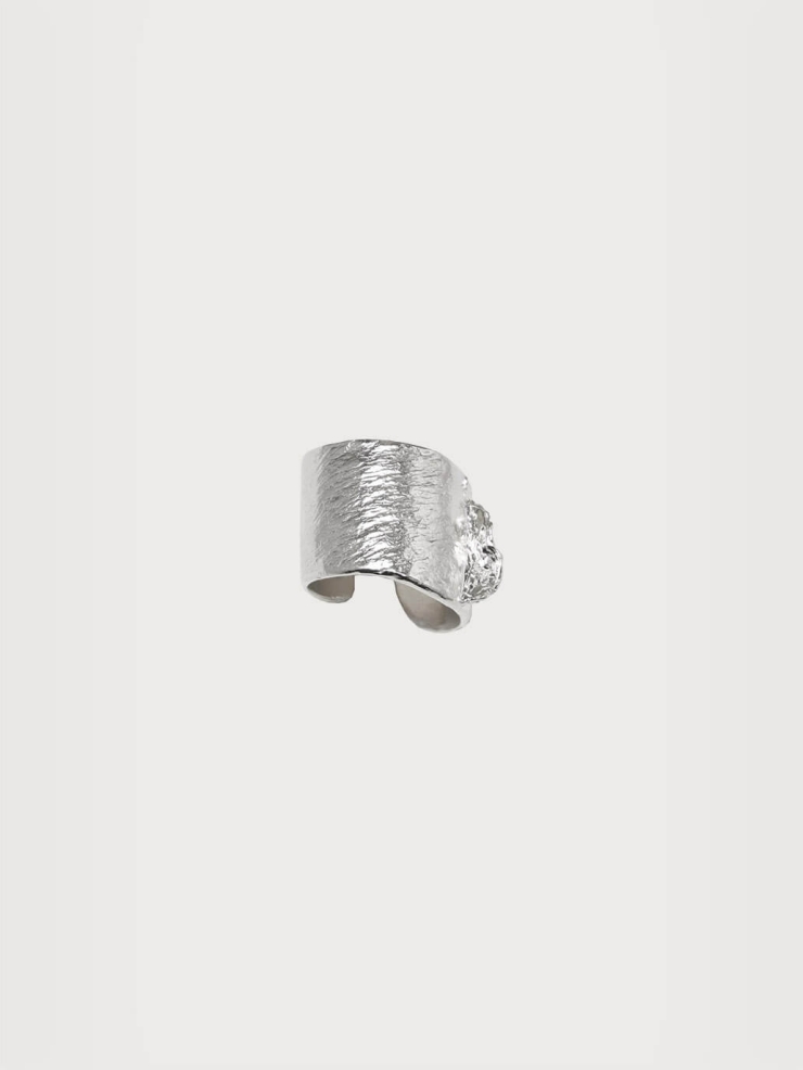 Silver ocean shadow wide ear cuff