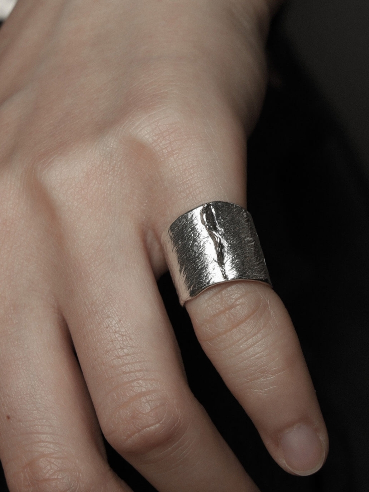 Silver ocean shadow wide ear cuff