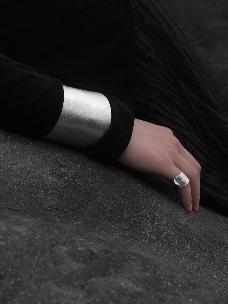 Silver ocean shadow wide ear cuff