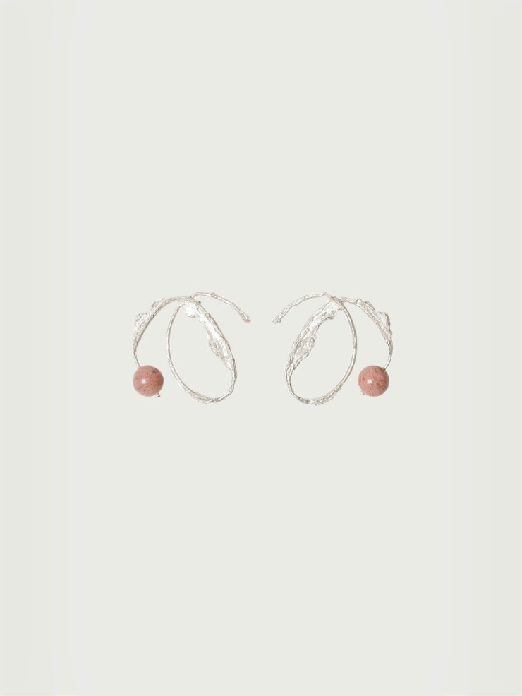 White Silver Rosy Stone Lovely Stud Earrings