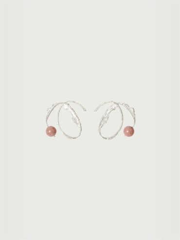 White Silver Rosy Stone Lovely Stud Earrings