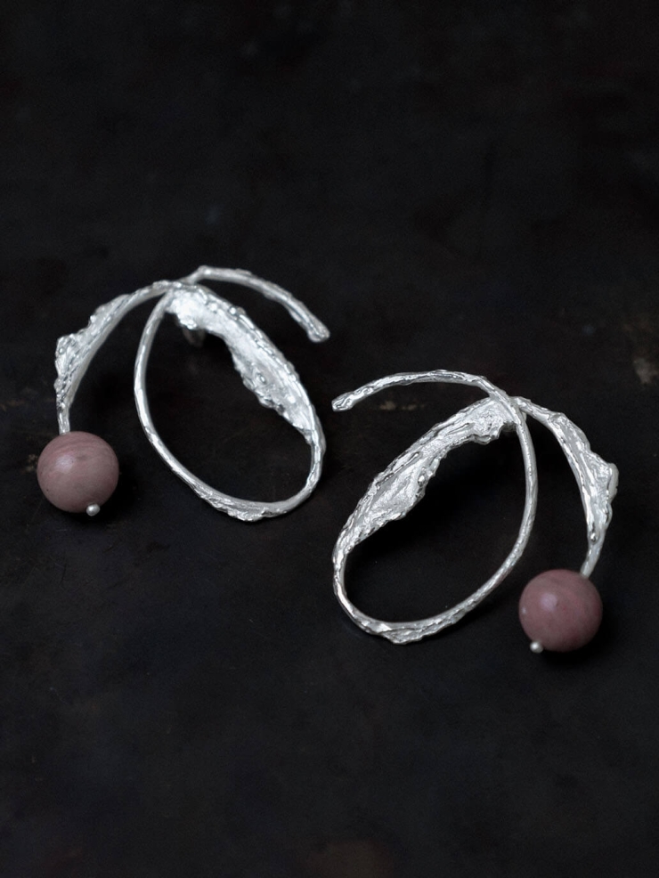 White Silver Rosy Stone Lovely Stud Earrings