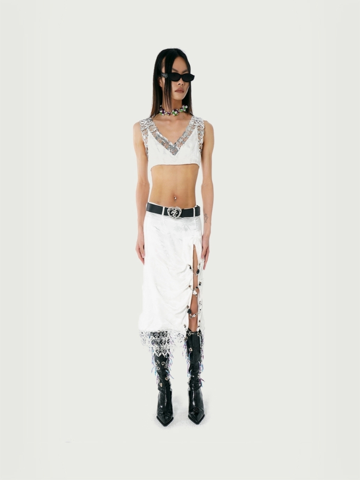 [FINAL SALE] Laser cut silk skirt
