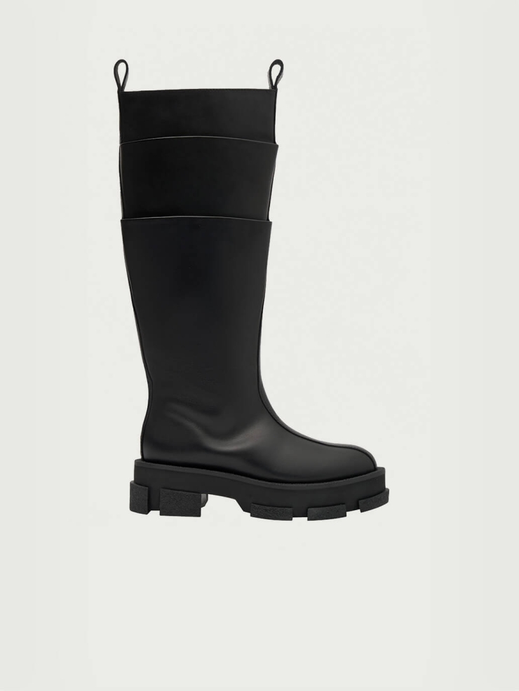 Black Gao Platform Cargo Knee Boot
