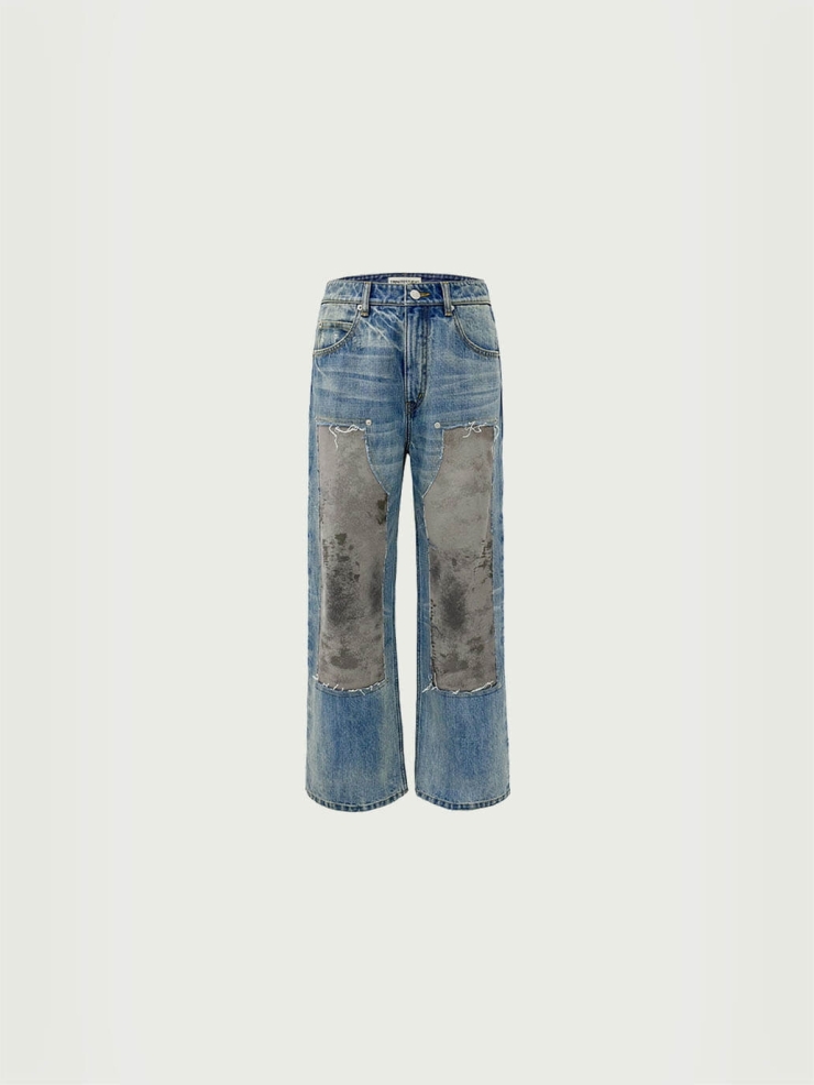 Blue Distressed Stained Jogger-Style Jeans