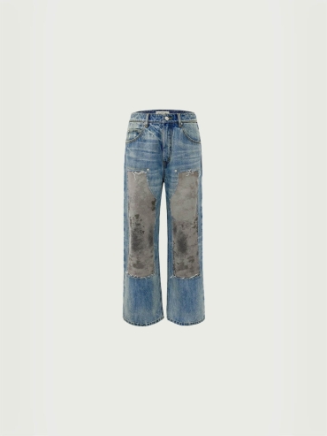Blue Distressed Stained Jogger-Style Jeans