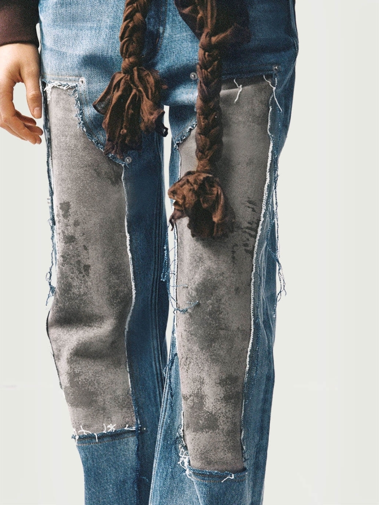 Blue Distressed Stained Jogger-Style Jeans