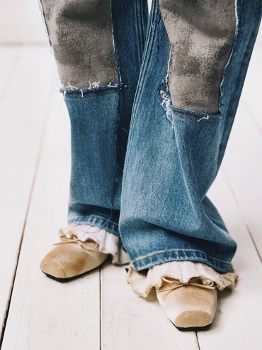 Blue Distressed Stained Jogger-Style Jeans