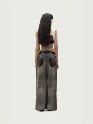 Grey Destruction Flare Loose Jeans