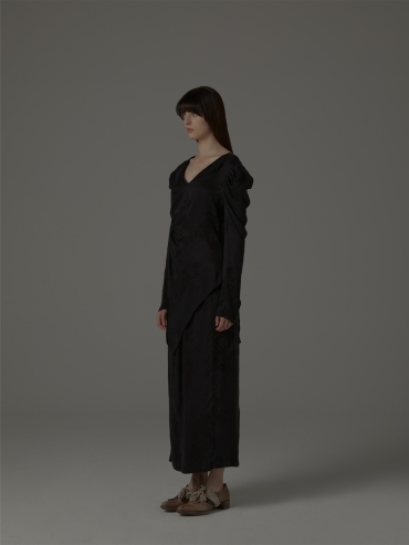Black silk V-neck top