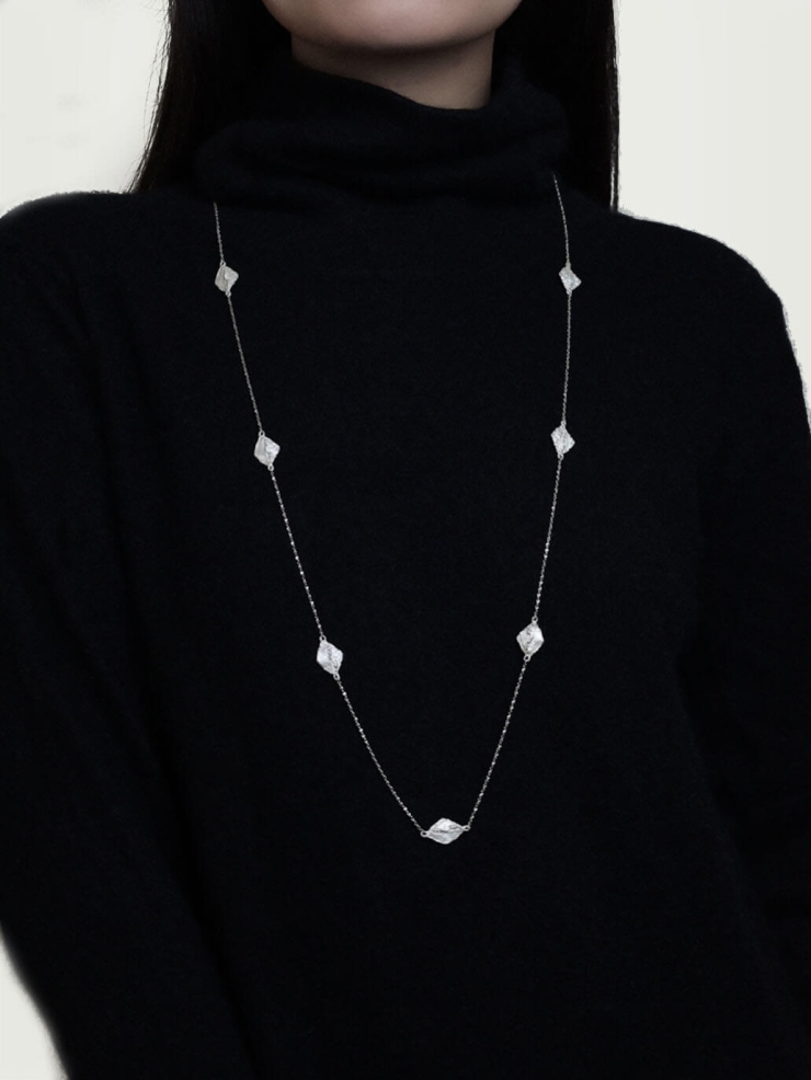 Silver Flower Window Sweater Chain Necklace
