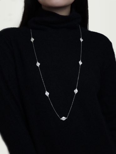 Silver Flower Window Sweater Chain Necklace