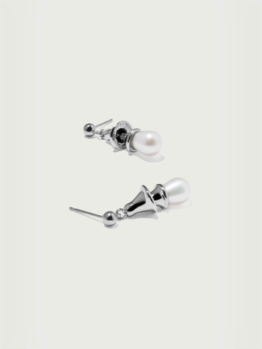 Pearl bell silver earrings