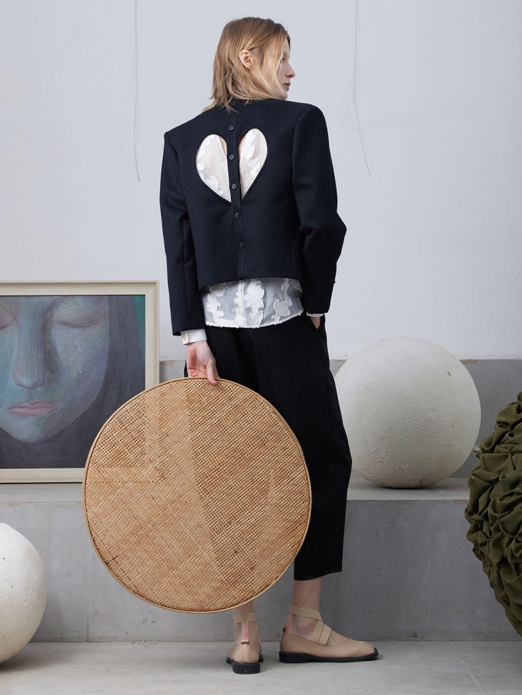 Black Back Cut Out Heart Coat