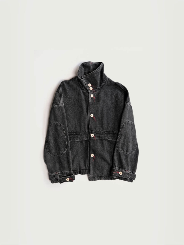 Grey cowboy-style jacket silhouette outerwear